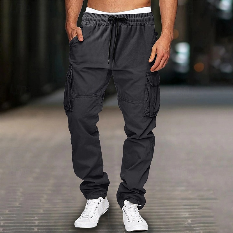 Men's Cargo Pants Trousers Casual Pants Drawstring Elastic Waist Multi Pocket Plain Comfort Soft Full Length Outdoor Casual Daily Fashion Streetwear Black Green4