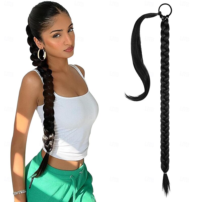 Long Braided Ponytail Extension with Hair Tie Straight Wrap Around Hair Extensions Ponytail Natural Soft Synthetic Hair Piece for Women Daily Wear 34 Inch4