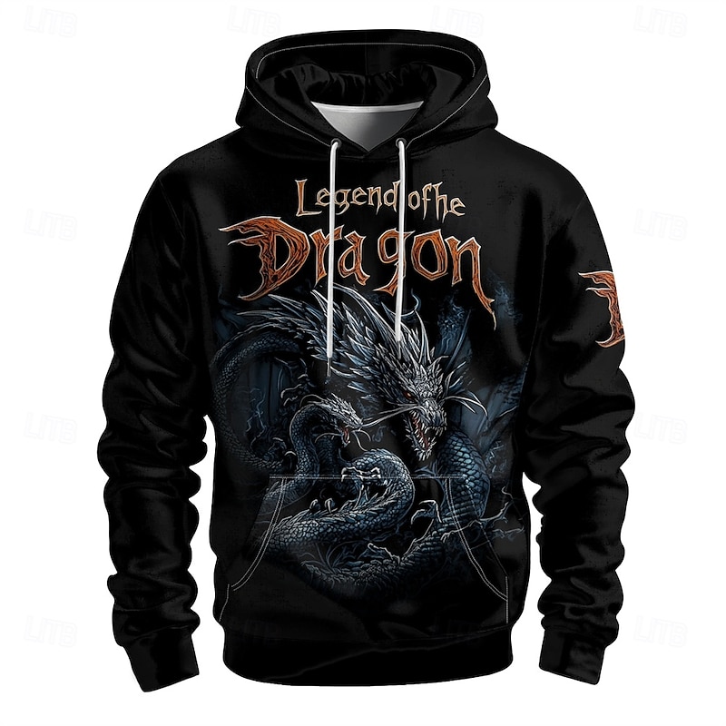 Men's Graphic Dark Hoodie Hoodies Sweatshirt Vacation Daily Long Sleeve Hooded Vacation Sports Outdoor Going out Black Printing Spring &  Fall Designer
