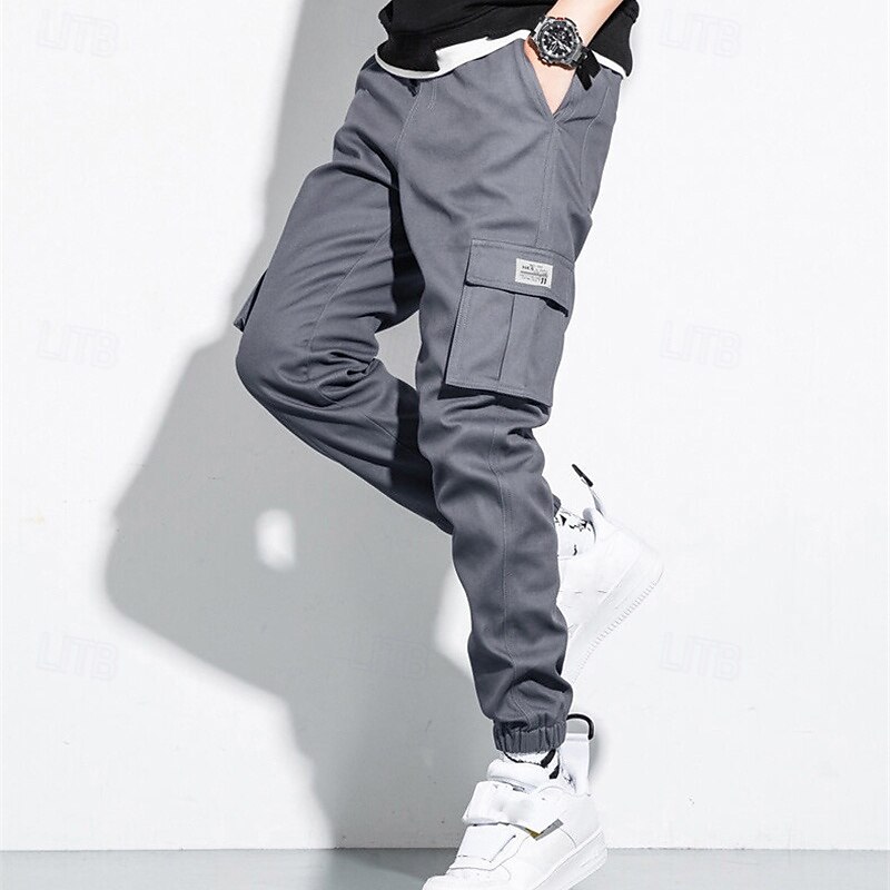 Men's Cargo Pants Joggers Trousers Drawstring Elastic Waist Multi Pocket Plain Wearable Outdoor Daily Camping & Hiking Fashion Classic Black Army Green2