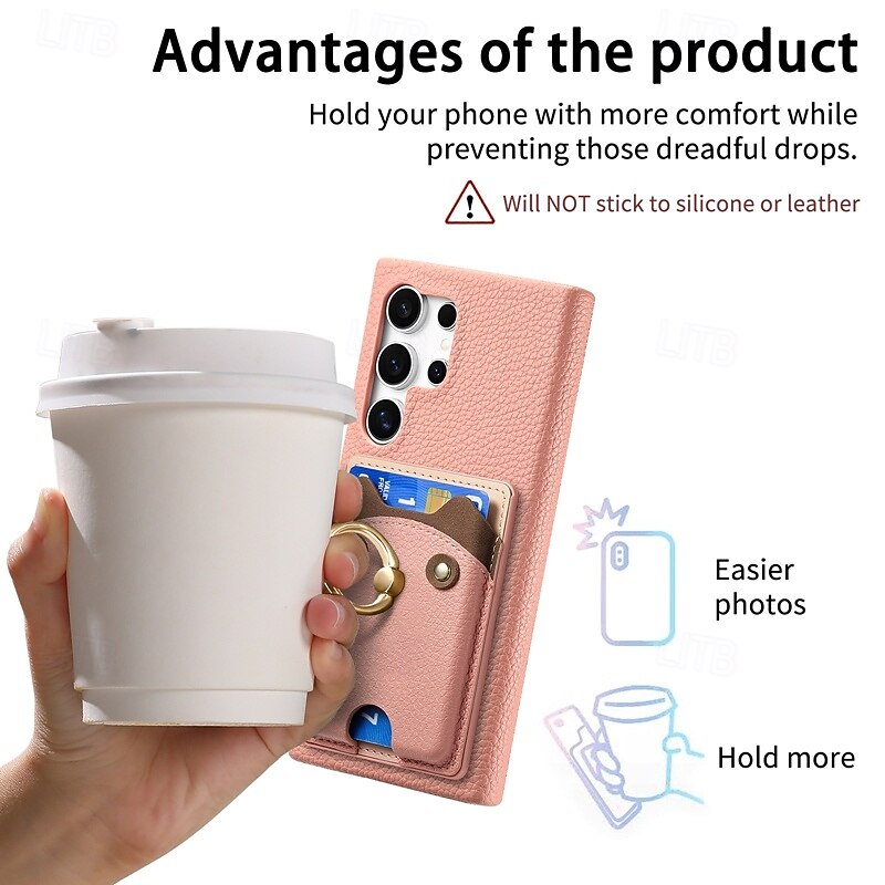 Phone Case For Samsung Galaxy S25 S24 S24 FE S23 S22 S21 Ultra Plus A55 5G A35 5G A25 A15 Back Cover Ring Holder Card Slot Shockproof Retro PC PU Leather4
