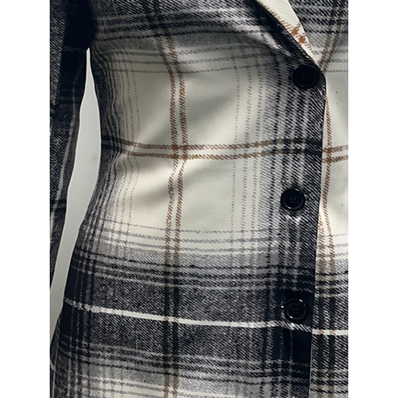Women's Overcoat Thickened Button Down Winter Lattice Print  Lapel Coat for women3
