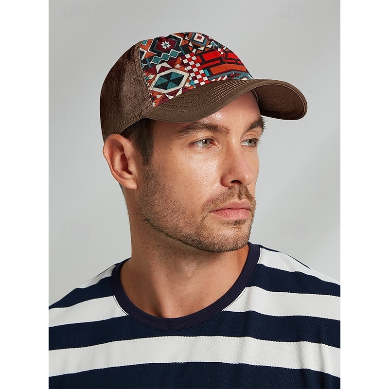 Men's Brown Baseball Cap with Colorful Tribal Print – Adjustable Casual Hat for Outdoor Activities and Festivals3