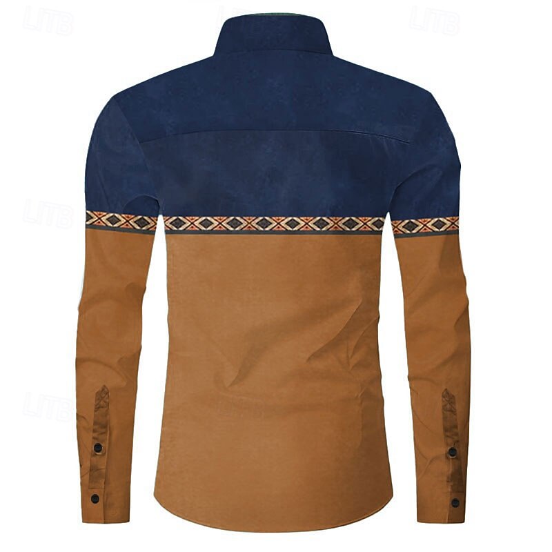 Men's Cowboy Western Shirt Button Up Shirt Cowboy Shirt Long Sleeve Casual Western Style Formal Daily Holiday Fall Winter Spring & Summer Turndown Collared Shirts Button Up Pocket 3D Print Brown2