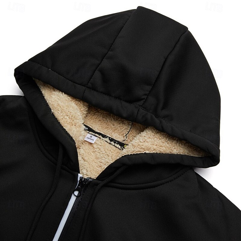 Men's Hoodie Full Zip Hoodie Fleece Jacket Fleece lined Hoodie Black White Army Green Navy Blue Royal Blue Hooded Plain Sports & Outdoor Daily Holiday Polyester Vintage Streetwear Casual Fall & Winter3