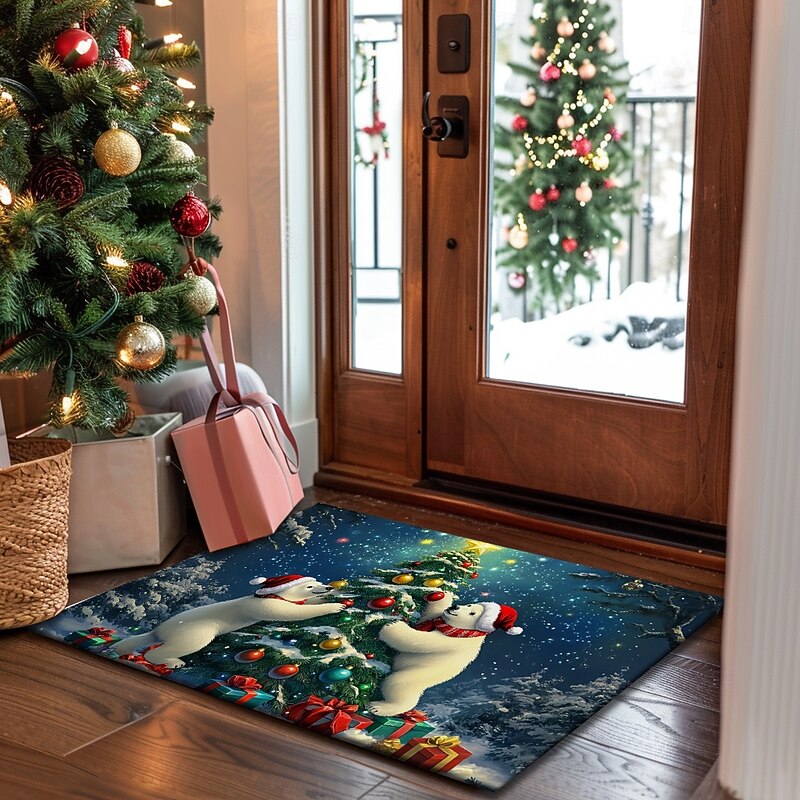 Christmas Decoration Doormat Xmas Polar Bears Kitchen Mat Floor Mat Non-Slip Area Rug Oil Proof Rug Indoor Outdoor Mat Bedroom Decor Bathroom Mat Entrance Rug2