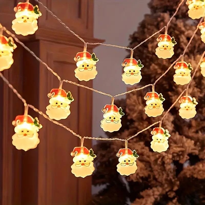 Christmas LED String Lights 10/20 LED Christmas Snowman Tree Decoration Waterproof Garland Lights USB/Battery Operated Holiday New Year Christmas Home Bedroom Party Wedding Christmas Tree Decoration2