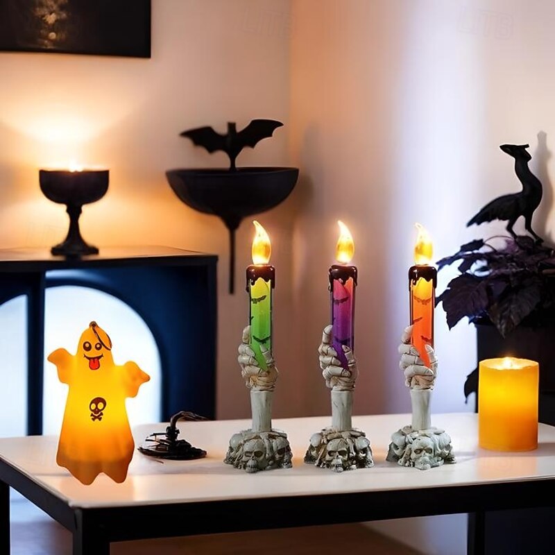 Halloween Decorations Lighted Ghost LED Electronic Candle Lights Glow Ghost Spooky Atmosphere Decor Props 4/8/16PCS2