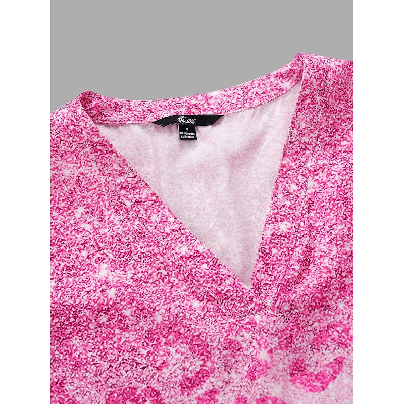 Women's Shirt Button Down Blouse Basic Neon & Bright Print 3/4 Length Sleeve Regular Tops V Neck Casual Pink Blue Purple Green4