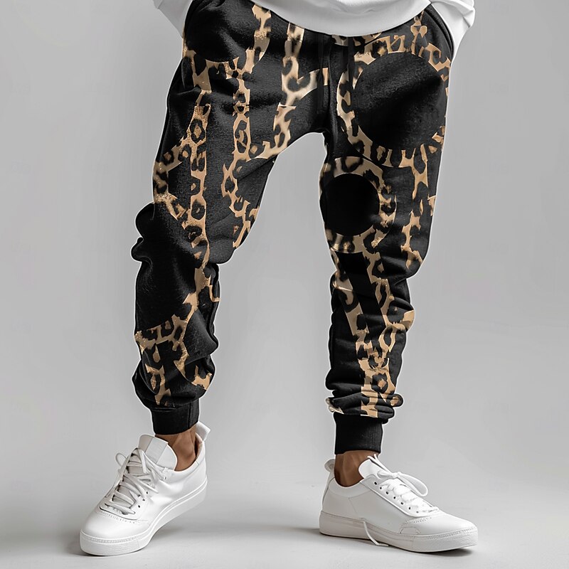 Men's Leopard Print Sweatpants Joggers Pants Trousers Mid Waist Drawstring Elastic Waist Fashion Casual Party Evening Wear Dailywear Pocket Spring Fall Winter 3D Print Black