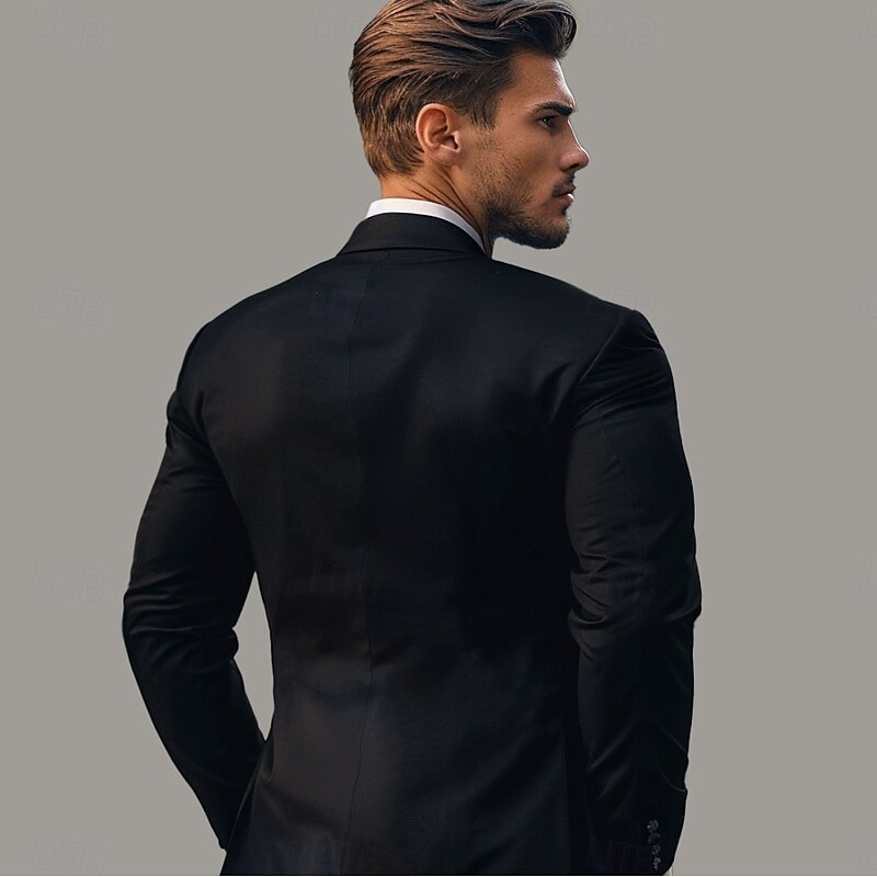 Men's Blazer Jacket School Formal Wedding Elegant Neutral Fall Winter Polyester Rayon Solid Color Double Breasted Blazer Black Navy Blue3