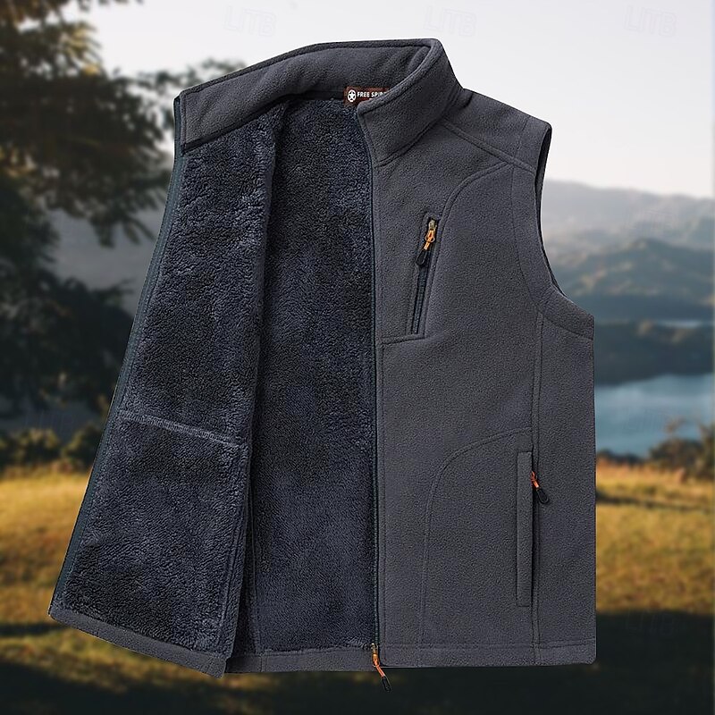 Men's Hiking Vest Hiking Fleece Vest Sleeveless Top Outdoor Thermal Warm Fleece Lining Winter Zipper Pocket Polyester Black Army Green Royal Blue Camping / Hiking / Caving Traveling