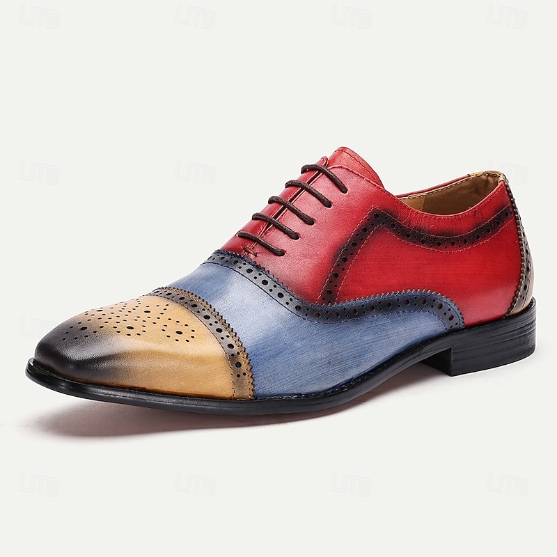Men's Premium Cowhide Leather Oxford Shoes – Multicolor Brogue Lace-Up Dress Shoes with Wingtip Design2