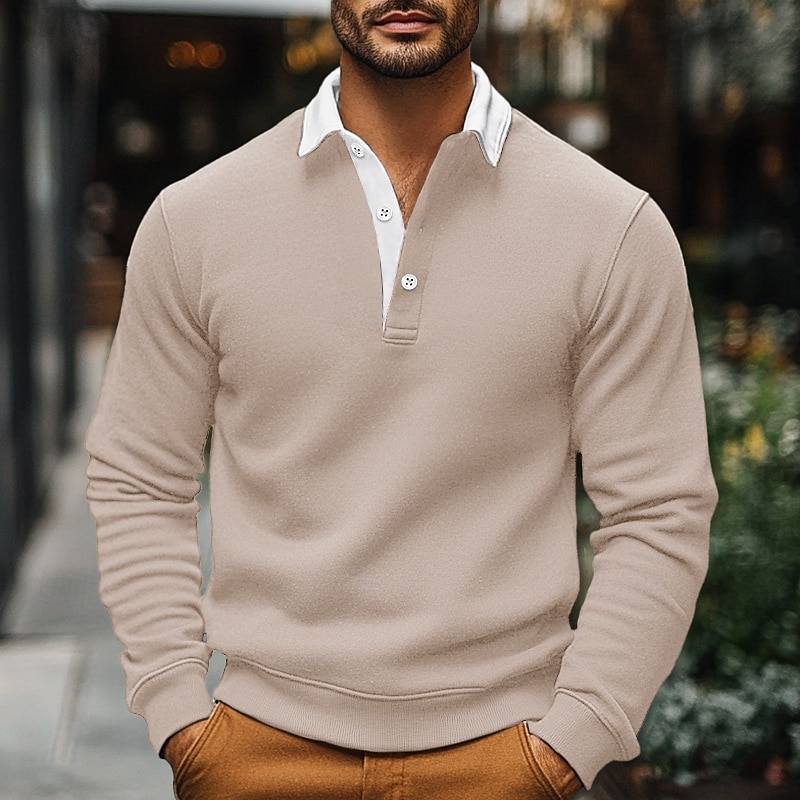 Men's Sweatshirt Polo Sweatshirt Black Navy Blue Blue Brown Khaki Polo Collar Plain Pocket Sports & Outdoor Daily Holiday Streetwear Cool Casual Spring &  Fall Clothing Apparel Hoodies Sweatshirts3