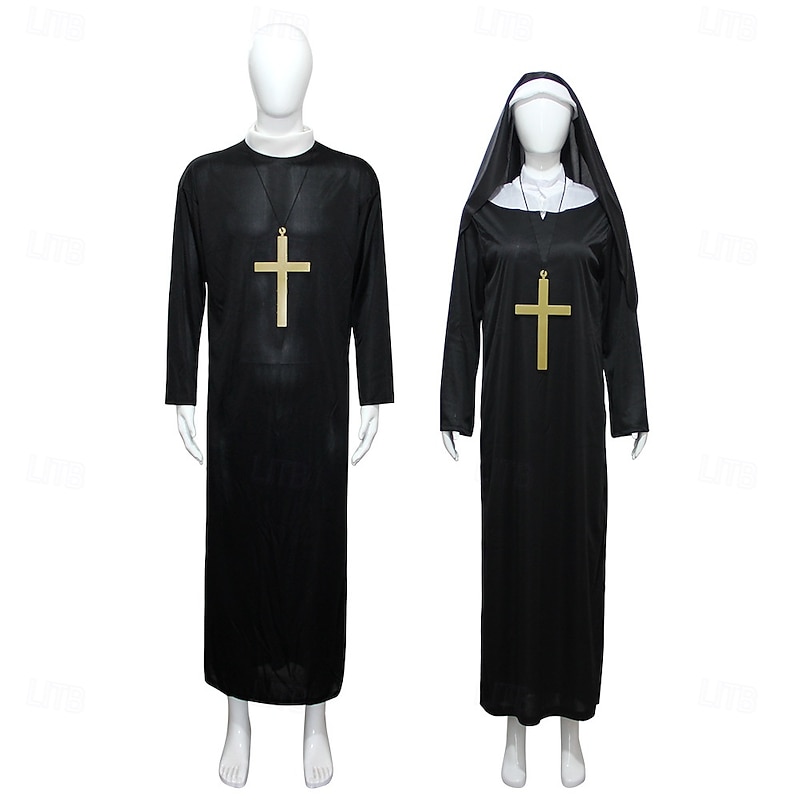 Nun Priest Halloween Halloween Group Family Costumes Couples Cosplay Adults' Men's Women's Masquerade Party Easy Halloween Costumes Dress Up