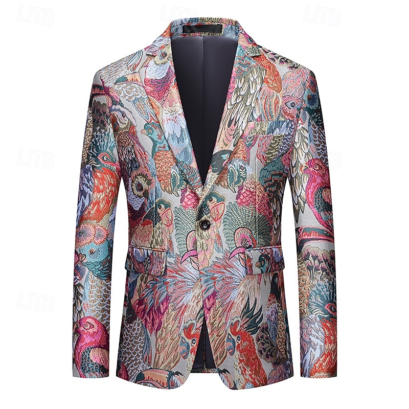 Men's Blazer Jacket Notch Collar Classic Floral Blazer Multicolor Standard Fit Single Breasted One-button