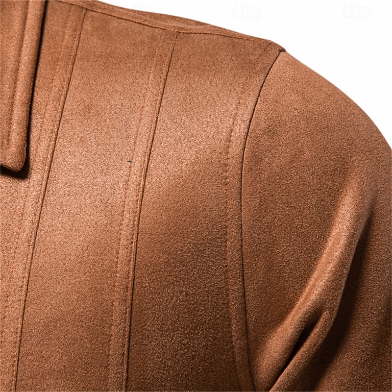 Men's Casual Jacket Brown Suede Jacket Casual Daily Sexy Fall & Winter Solid / Plain Color Casual Lapel Regular Black Yellow Green Gray Jacket4