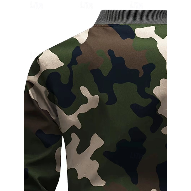 Men's Bomber Jacket Military Jacket Tactical Jacket Formal Home Pocket Winter Spring &  Fall Camouflage Active Fashion Shirt Collar Regular Army Green Jacket4