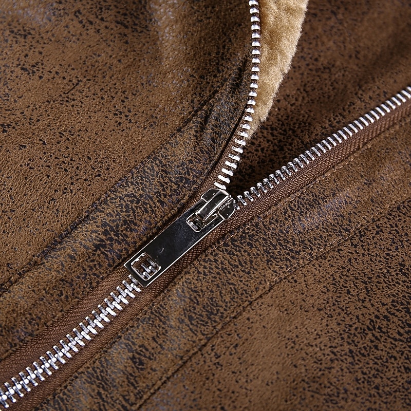 Men's Faux Leather Jacket Fleece Jacket Biker Jacket Vintage Leather Jacket Vacation Daily Windproof Warm Pocket Fall & Winter Plain Fashion Classic Lapel Regular Faux Leather Black Brown Gray Jacket2