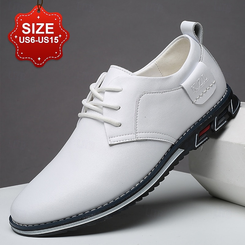 Men's White Faux Leather Lace-Up Casual Shoes - Stylish Low-Top Sneakers with Comfortable Sole for Daily Wear