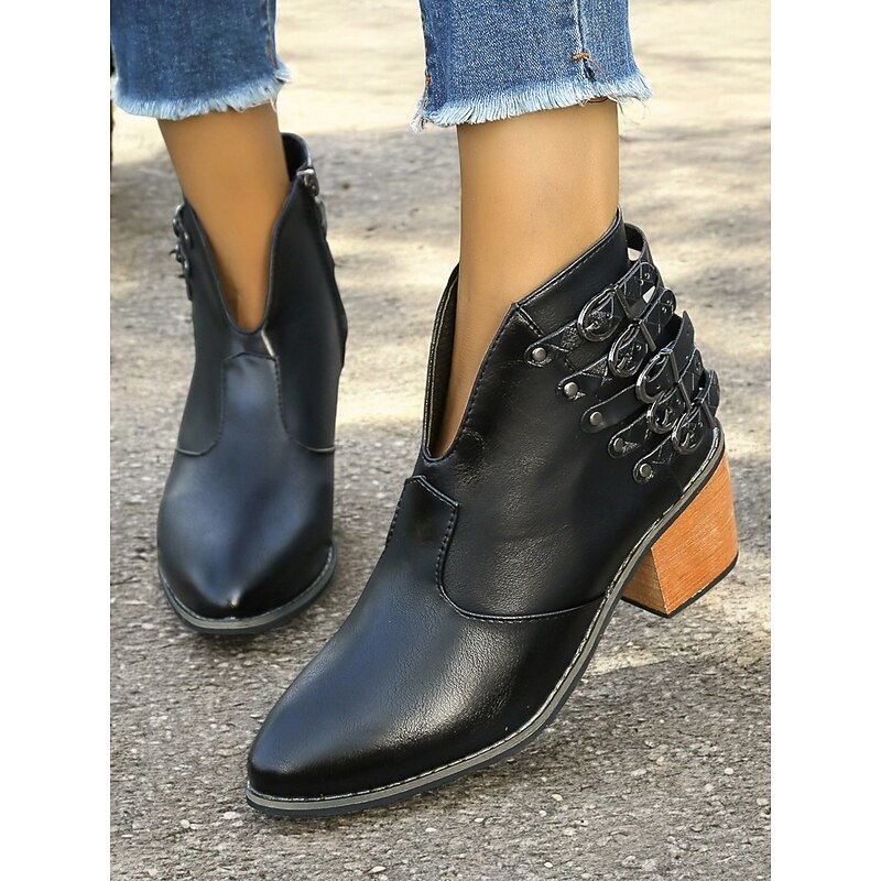 Women's Brown Ankle Boots with Multi-Buckle Detail, Block Heel, and Western Style - Perfect for Casual Outings and Everyday Wear2