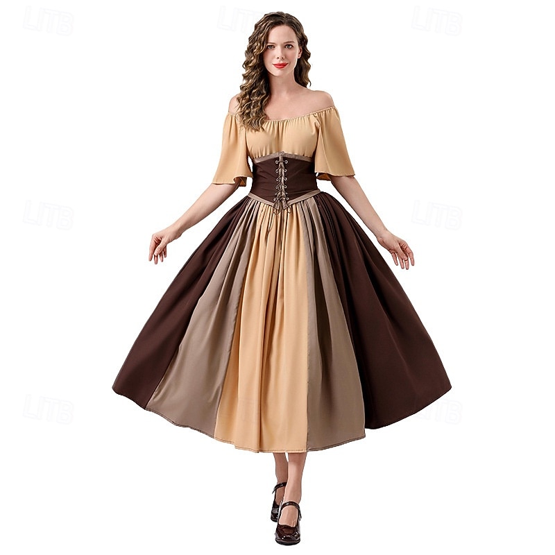 Vintage Inspired Medieval Dress Masquerade Cosplay Patchwork Collarless Fancy Dress Women's Celtic Pirate Fantasy Halloween Casual Daily Party / Cocktail Adults' Dress Legguards All Seasons4