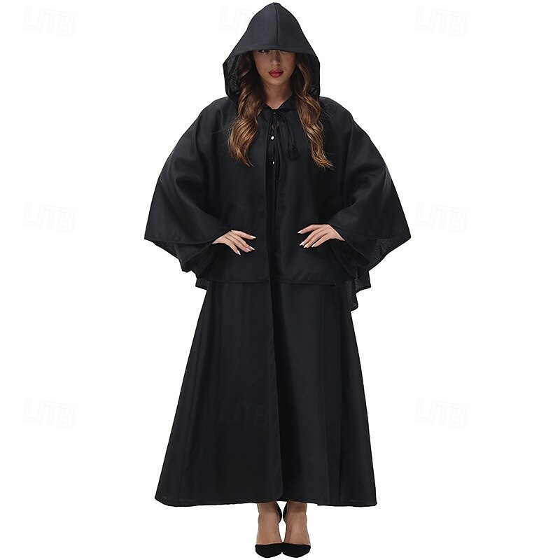 Retro Vintage Medieval Renaissance Cape Hooded Cloak Witch Plague Doctor Wizard Fancy Dress Women's Fantasy Walpurgis Night Halloween Carnival Party LARP Ren Faire Adults' Cloak4