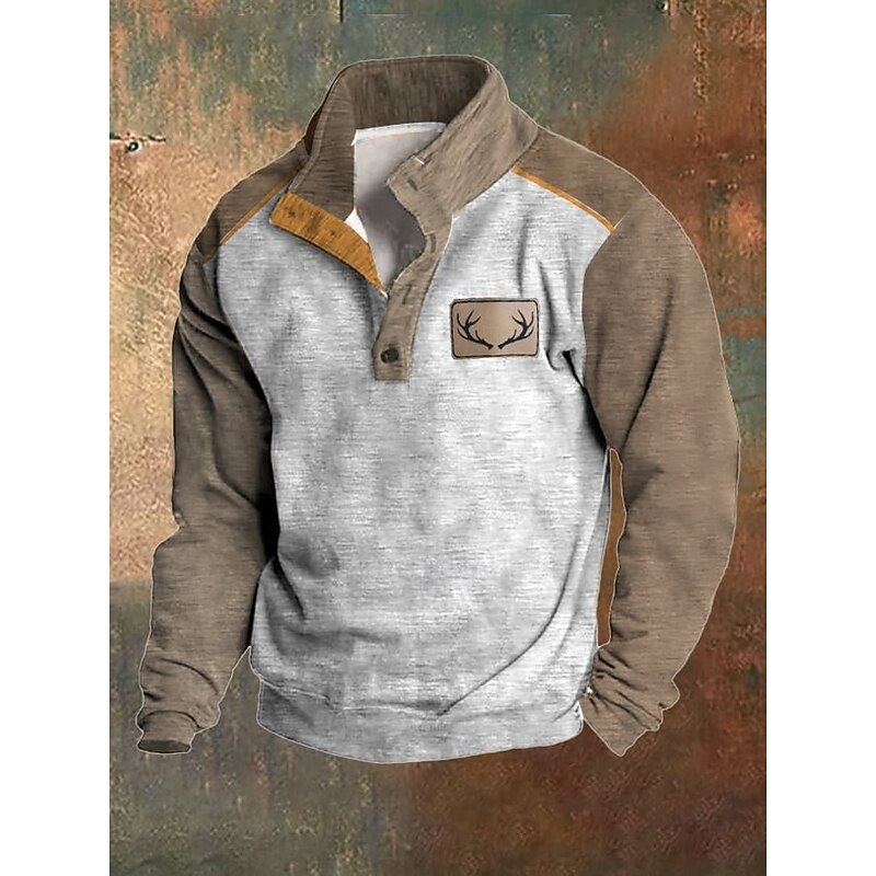 Men's Sweatshirt Black Blue Brown Light Grey Standing Collar Graphic Print Color Block Daily Holiday Going out Polyester Streetwear Casual Fall Winter Clothing Apparel Hoodies Sweatshirts  Long Sleeve3