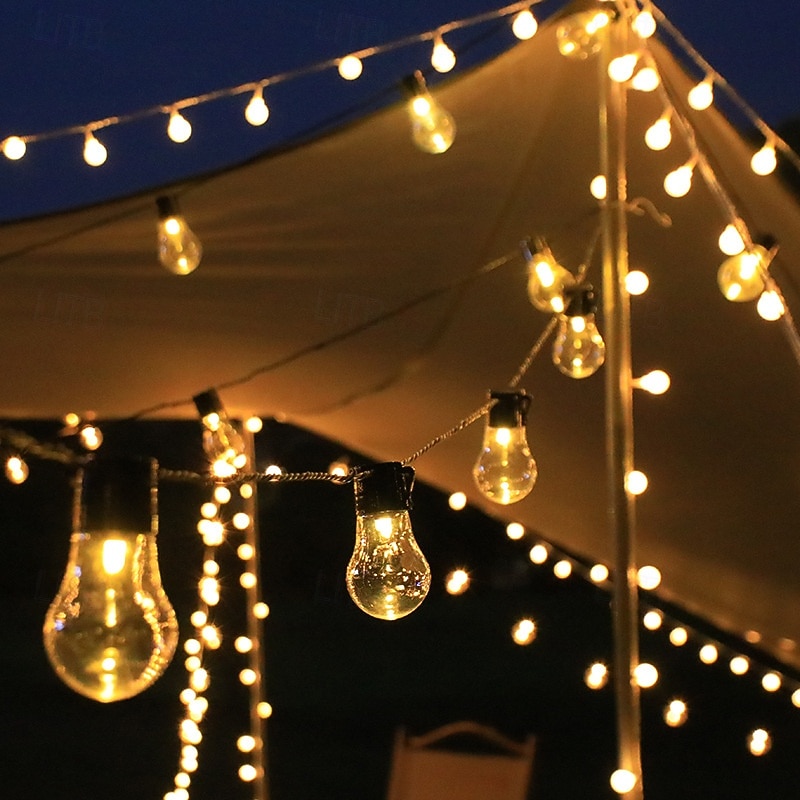 Solar LED Bulb String Lights 5M 20LED 8 Modes Christmas Garland Light Outdoor Waterproof New Year Wedding Garden Party Christmas Home Balcony Holiday Camping Decoration