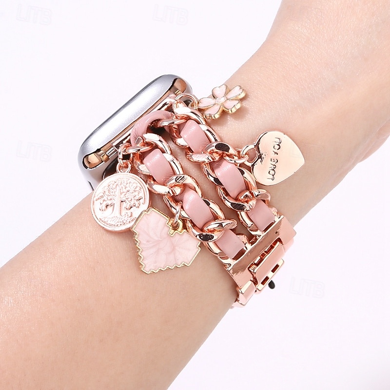 Jewelry Bracelet Compatible with Apple Watch band 38mm 40mm 41mm 42mm 44mm 45mm 49mm Double Chain Luxury Adjustable Alloy Strap Replacement Wristband for iwatch Ultra 2 Series 9 8 7 SE 6 5 4 3 2 13