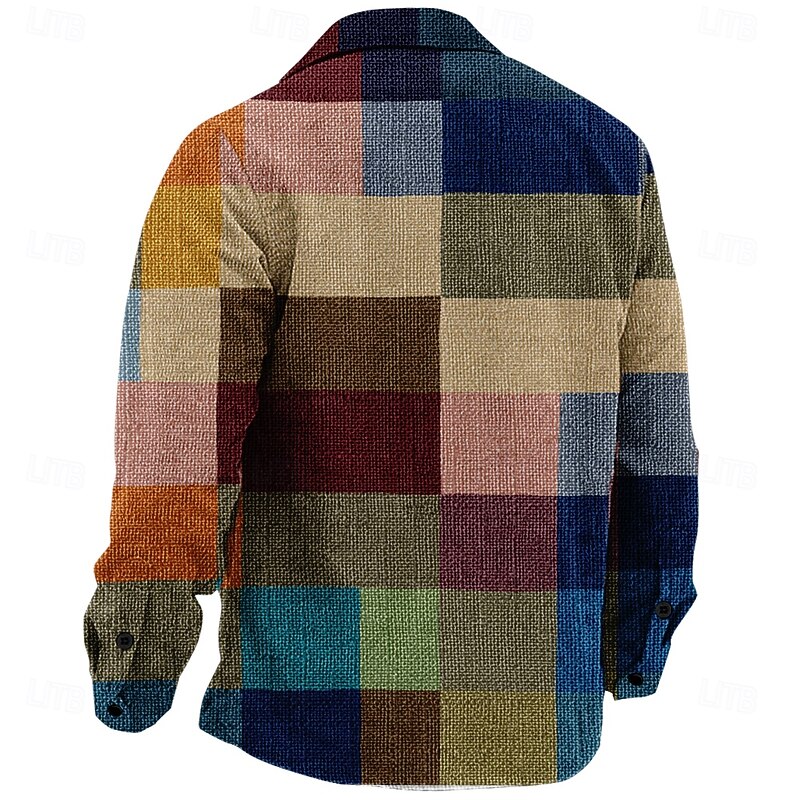 Men's Plaid Geometric Pattern Corduroy Shirt Shirt Jacket Overshirt Long Sleeve Vintage Casual Formal Dailywear Fall & Winter Turndown Collared Shirts Buttons 3D Print 2 Pockets 1pc Multi Color2