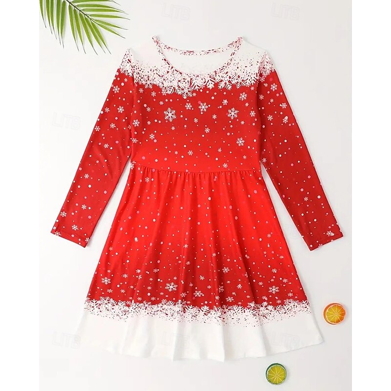 Girls' 3D Graphic Snowflake Dress Snowflake Dress Long Sleeve Summer Spring Vacation Daily Holiday Princess Beautiful Sweet Kids 4-12 Years Casual Dress A Line Dress Knee-length Regular Fit2