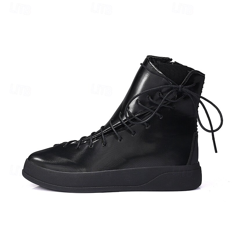 Men's Red Faux Leather High-Top Boots with Side Zipper and Lace-Up Design – Stylish Casual Footwear for Fall and Winter 29