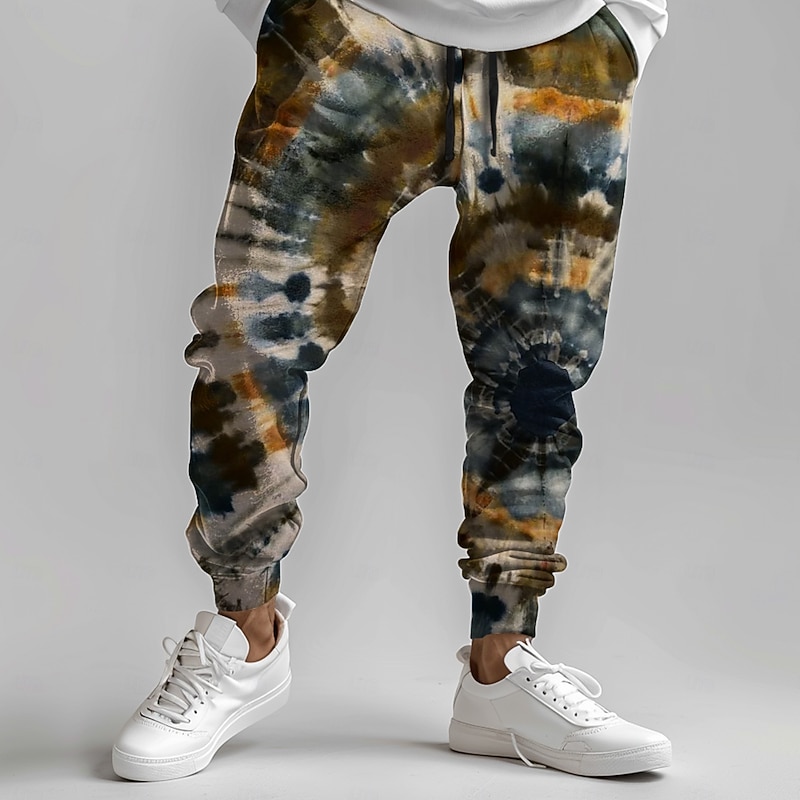 Men's Tie Dye Sweatpants Joggers Pants Trousers Mid Waist Drawstring Elastic Waist Fashion Party Evening Wear Dailywear Pocket Spring Fall Winter 3D Print Blue