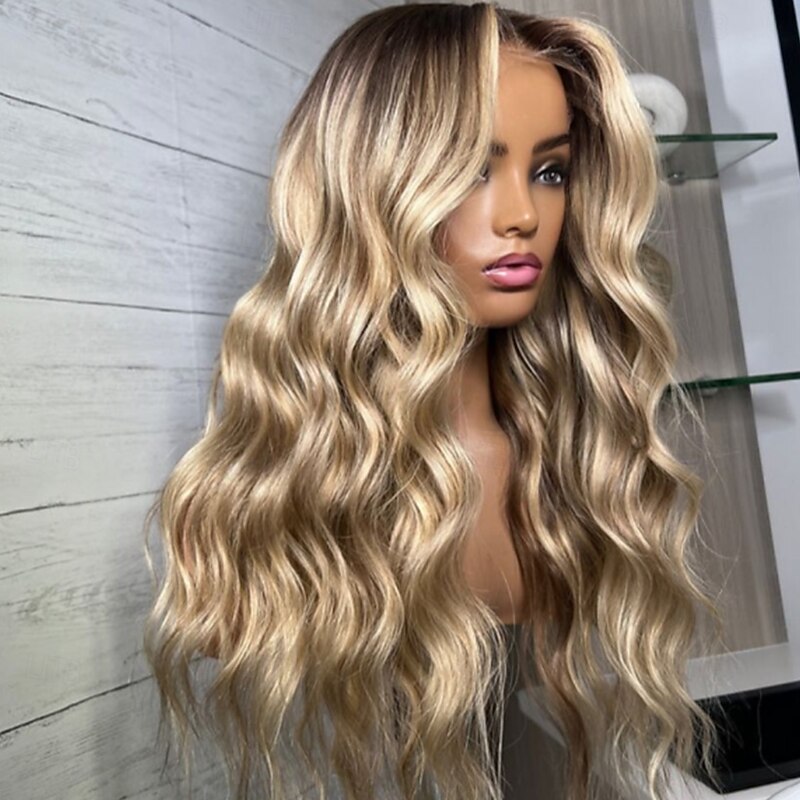 Remy Human Hair 13x4 Lace Front Wig Layered Haircut Brazilian Hair Wavy Blonde Wig 130% 150% Density Ombre Hair Highlighted / Balayage Hair Natural Hairline Glueless Pre-Plucked For Women Long Human2