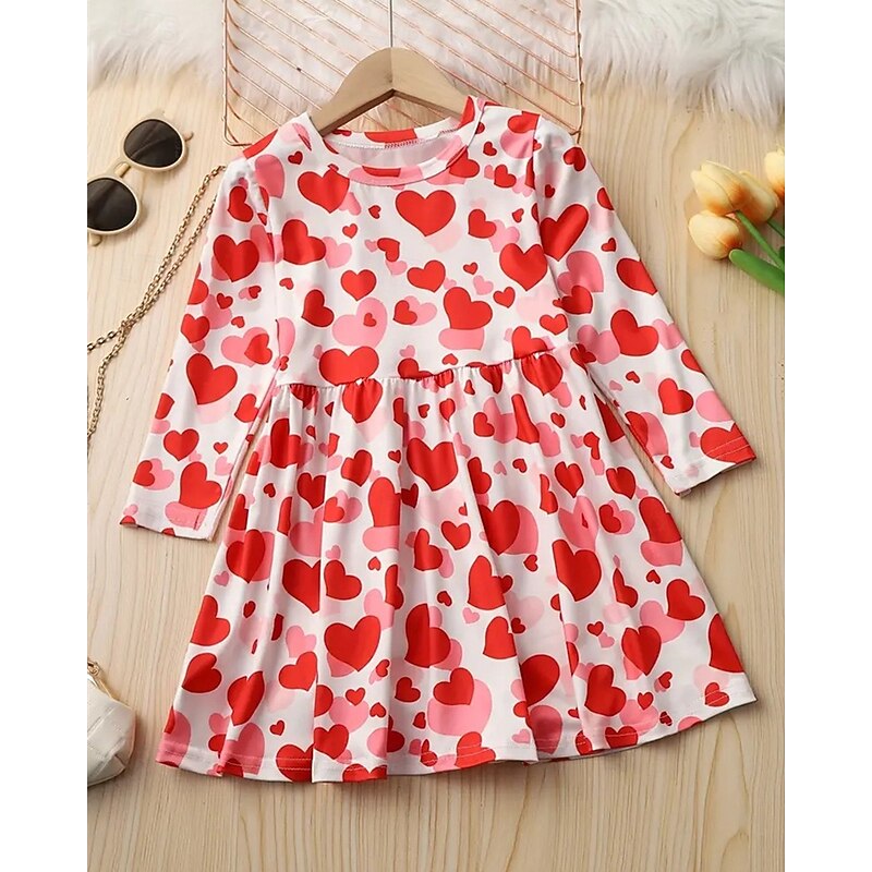 Girls' 3D Heart Graphic Dress Long Sleeve Summer Spring Vacation Daily Holiday Princess Beautiful Sweet Kids 4-12 Years Casual Dress A Line Dress Knee-length Regular Fit3