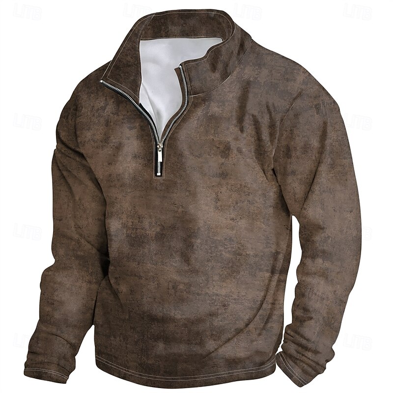 Men's Solid / Plain Color Hoodies Daily Casual Long Sleeve Stand Collar Vacation Going out Streetwear Brown Print Spring &  Fall Designer2