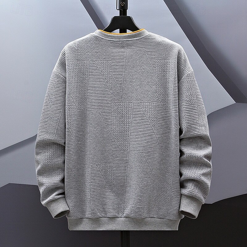 Men's Sweatshirt Black White Gray Crew Neck Jacquard Ribbed Textured Knit-texture Sports & Outdoor Daily Holiday non-printing Polyester Streetwear Basic Casual Fall Winter Clothing Apparel Hoodies2