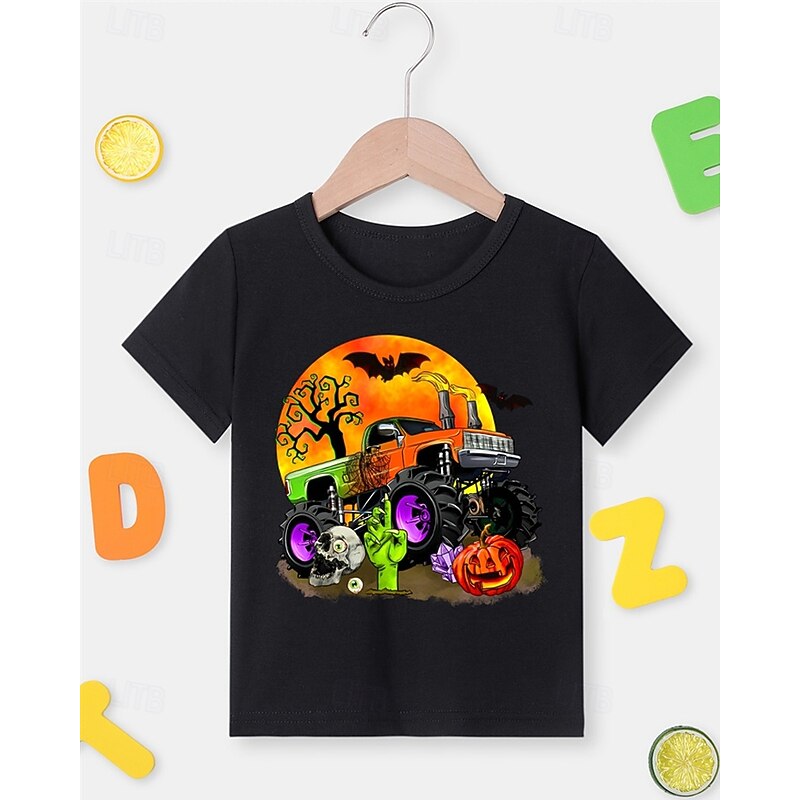 Halloween Boys 3D Pumpkin Car T shirt Tee Tops Short Sleeve Summer Fashion Sport Polyester Kids 4-12 Years Crew Neck Casual Daily Wear Vacation Regular Fit2