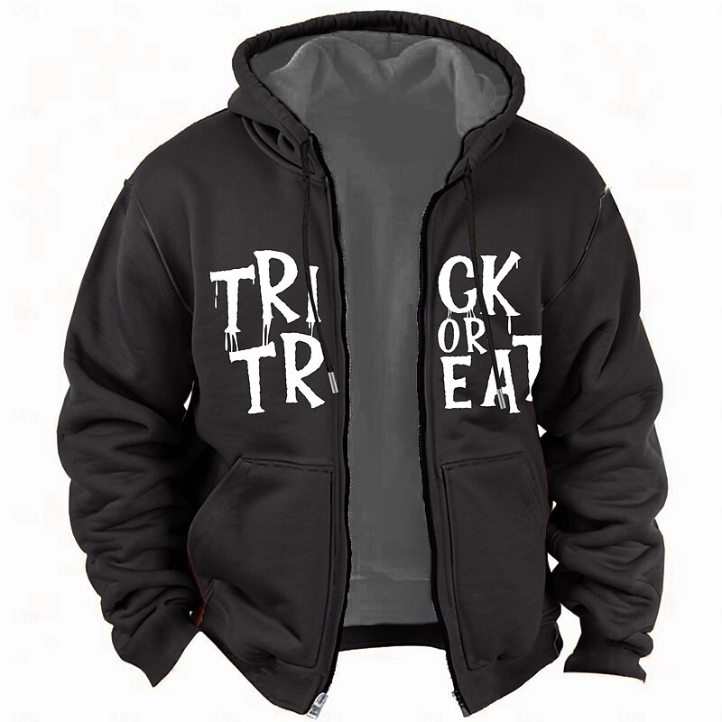 Men's Spooky Halloween Trick or Treat Graphic Full Zip Hoodie 7