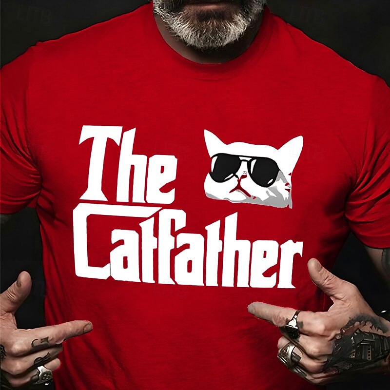 Men's The Catfather Graphic T-Shirt Funny Cat Lover Pun Tee
