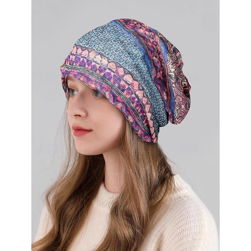 Bohemian-Style Slouchy Beanie for Women – Colorful Geometric Patterned Hat, Perfect for Casual Wear and Fall Fashion2