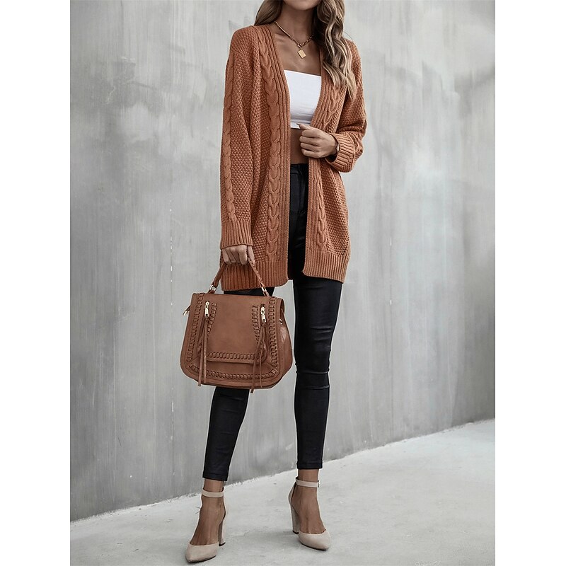 Women's Sweater Fashion Daily Casual Graphic Print Open Front Knitted Textured Long Sleeve Long Tops Knit Home Work Black Pink Fall Winter3