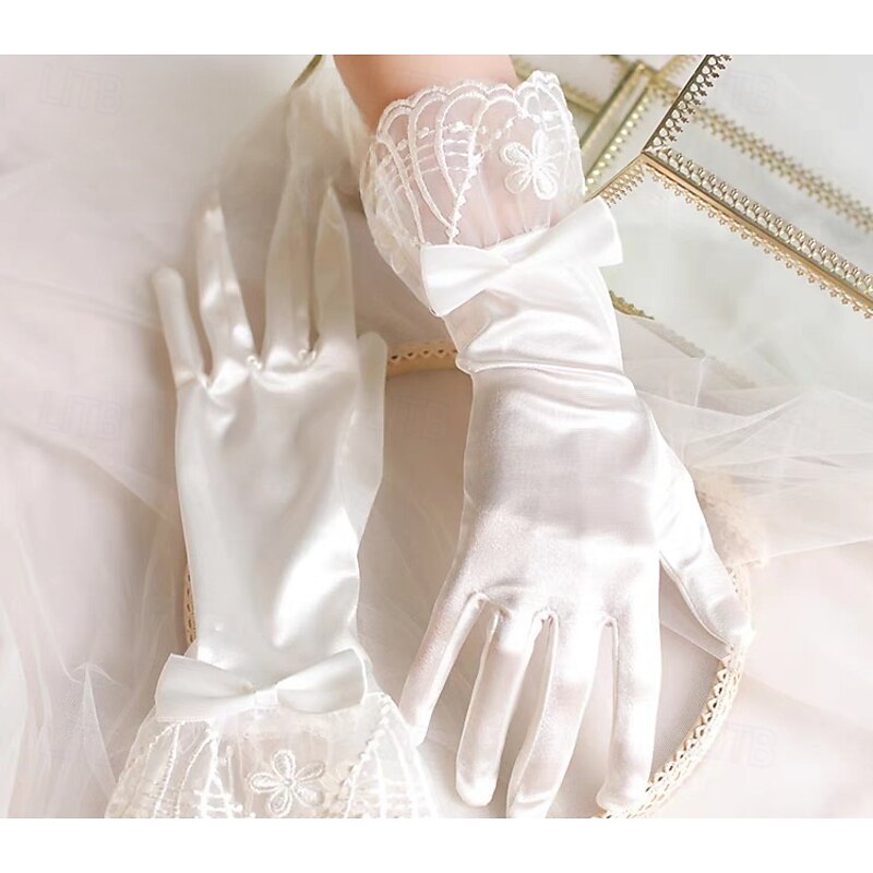 Satin Wrist Length Glove Lace With Bowknot Wedding / Party Glove2