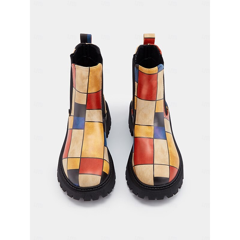 Women's Multicolor Patchwork Chelsea Boots – Modern Chunky Sole with Elastic Side Panels for Retro and Casual Styling4