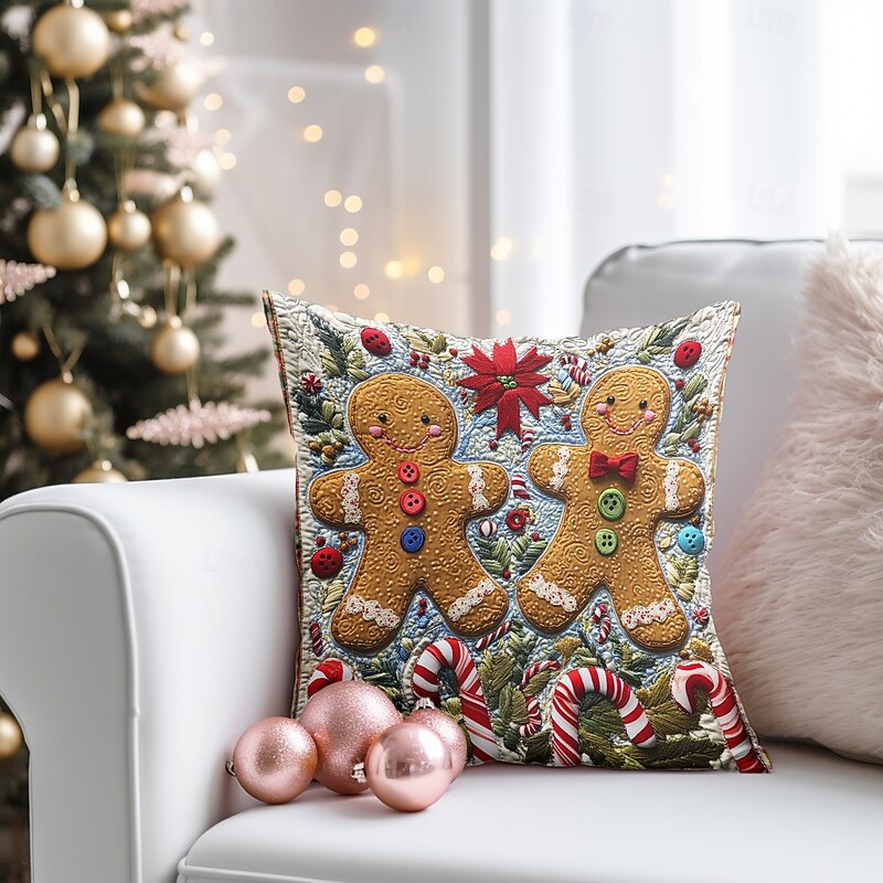 Christmas Decorations Decorative Toss Pillows Cover 1PC Quilting Gingerbread Man Soft Square Cushion Case Pillowcase for Bedroom Livingroom Sofa Couch Chair4