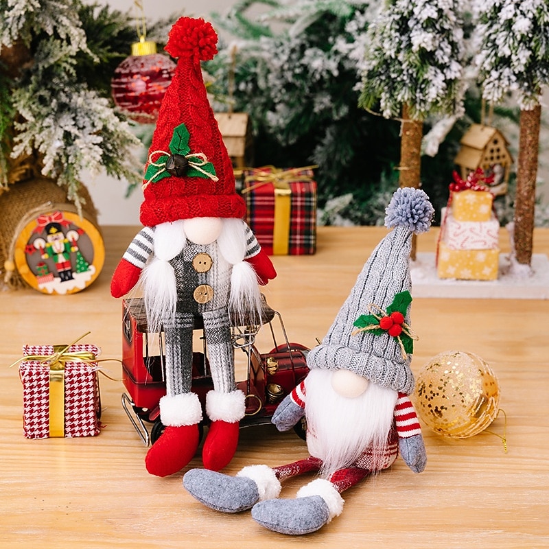 Christmas Gnome Figurines - Nordic Style Rudolph Faceless Doll Ornaments, Festive Decor with Knit Santa Claus, Holiday Pom-Pom Decorations3