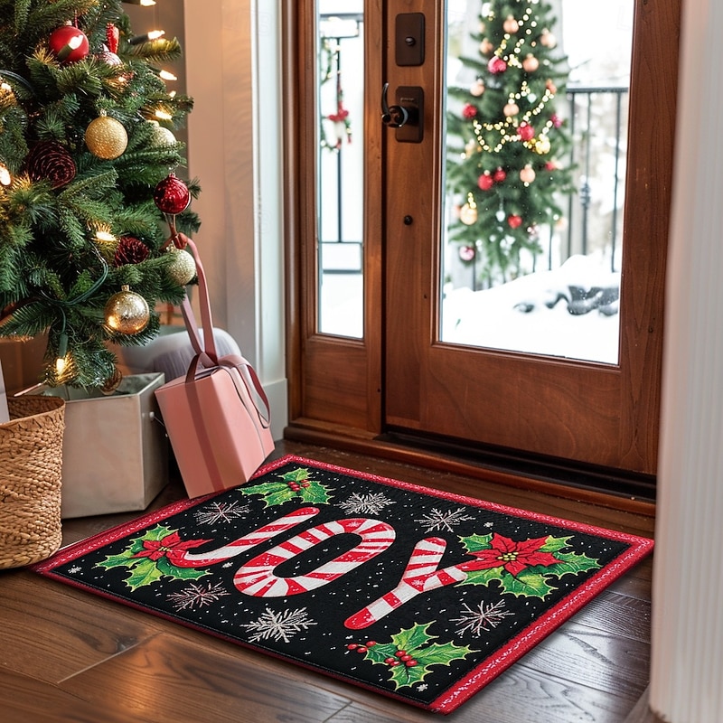 Christmas Decorations Doormat Candy Cane Pointessia Kitchen Mat Floor Mat Non-Slip Area Rug Oil Proof Rug Indoor Outdoor Mat Bedroom Decor Bathroom Mat Entrance Rug3