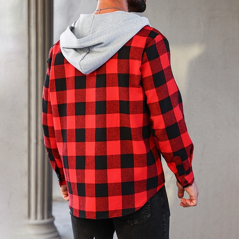 Men's Shirt Flannel Shirt Overshirt Lattice Outdoor Street White Red Green Long Sleeve Hoodie Spring &  Fall Clothing Apparel4