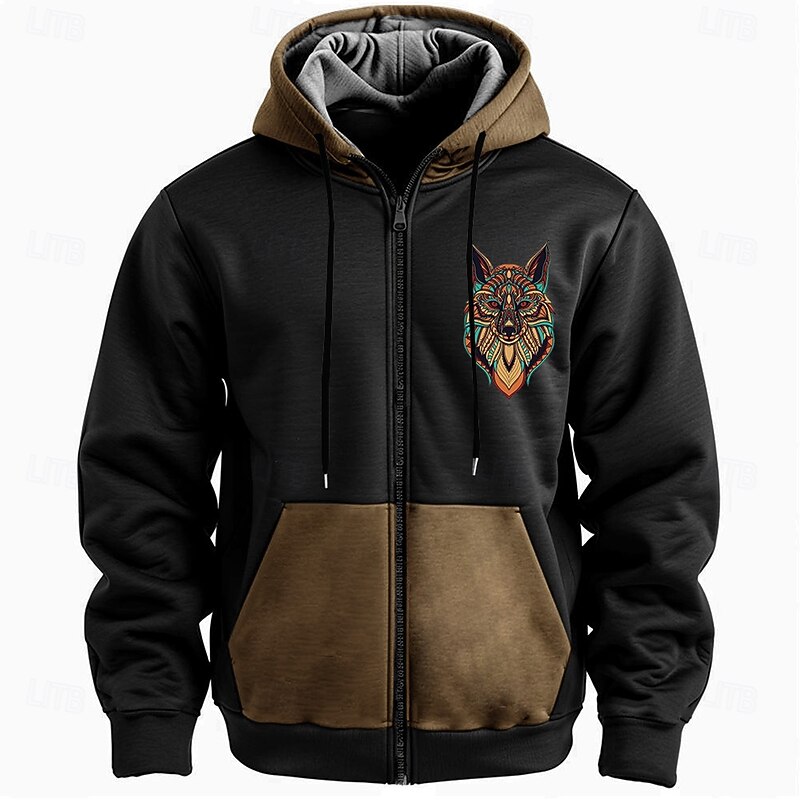Men's Elk Hoodie Hoodies Sweatshirt Fashion Daily Long Sleeve Hooded Holiday Hunting Travel Black Blue Drawstring Zipper Pocket Fall Winter Designer